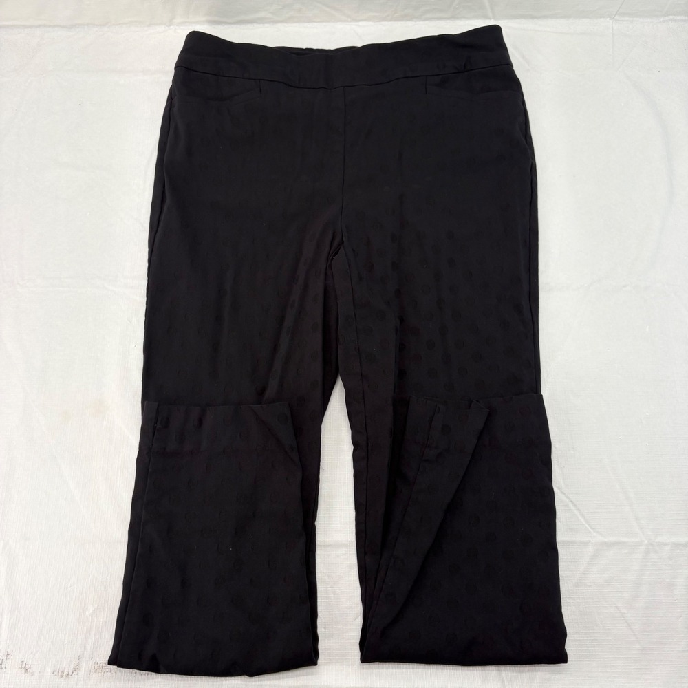 Chico's Black Tonal Polka Dot Pull On Straight Leg Trousers Size 1R US 8R